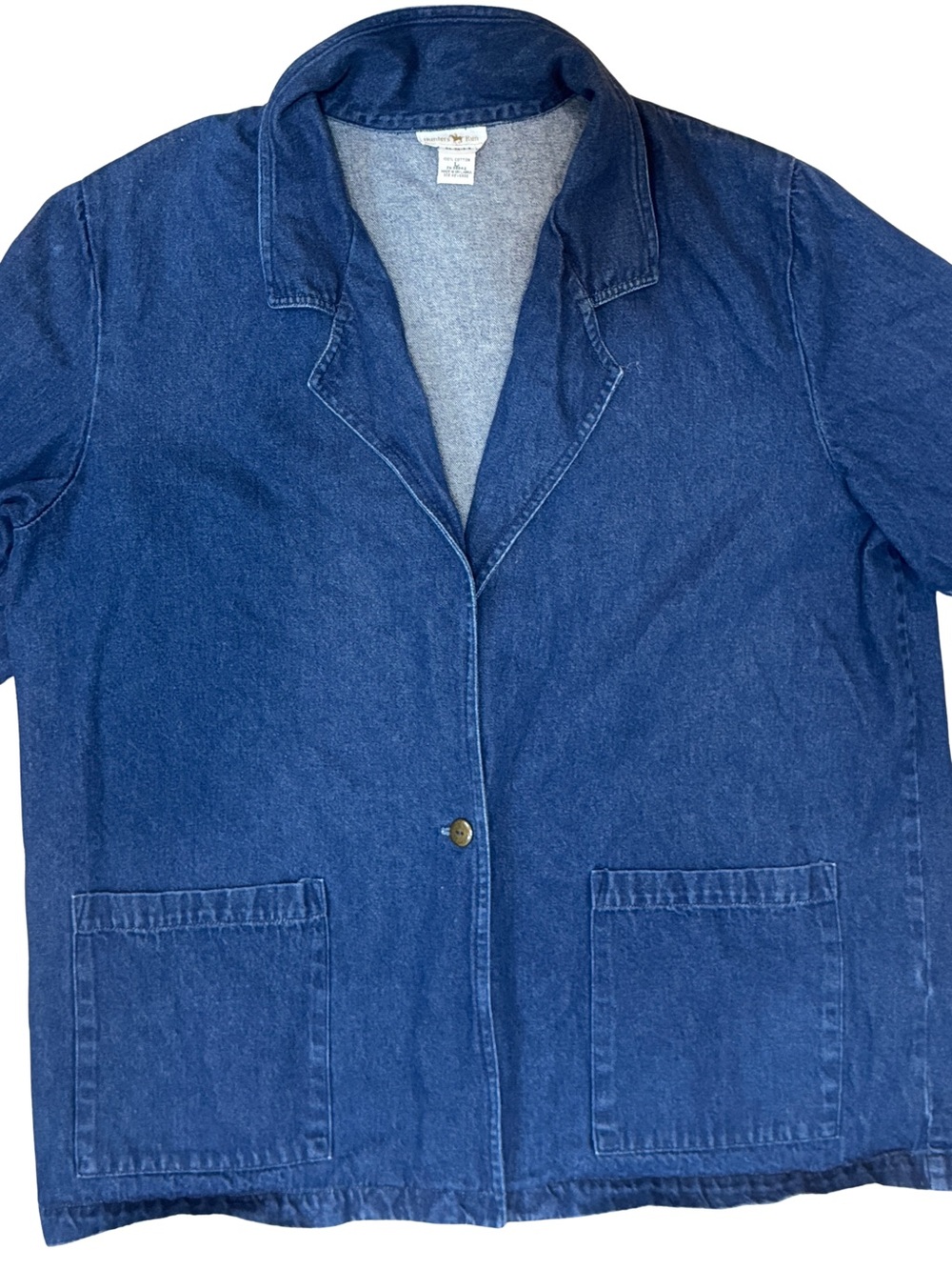 Vintage 80’s/90’s Dark Blue Denim 3/4 Sleeve Jacket w/ Pockets 100% Cotton